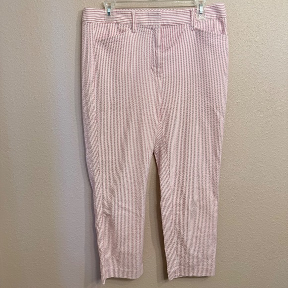 Lands' End Pants - Lands End Womens Pink Seersucker Striped Mid Rise Slim Leg Pants Size 10 Preppy